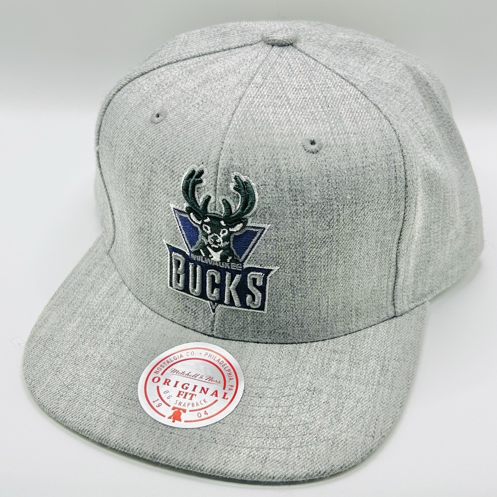 Milwaukee Bucks Mitchell & Ness Heather Hat Cap Snapback Adjustable NBA Gray